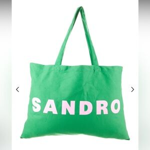 Sandro Vibrant Green Tote with Pink Accents canvas bag